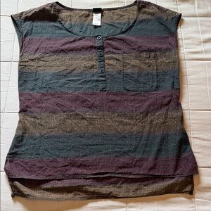Patagonia Striped Short-Sleeve Henley in Charcoal and Plum